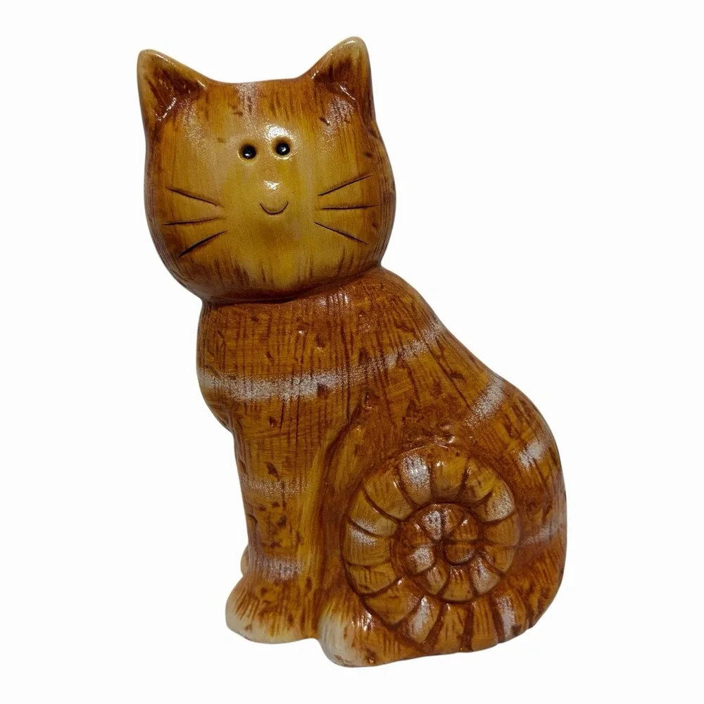 Vintage MCM Orange Brown Ceramic Cat Figurine Hand Painted  8.5 inches tall